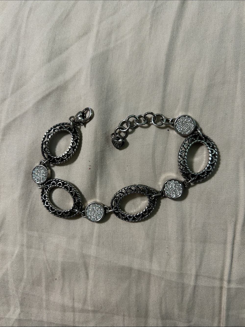 Brighton Silver-tone Pavé & Textured Link Bracelet